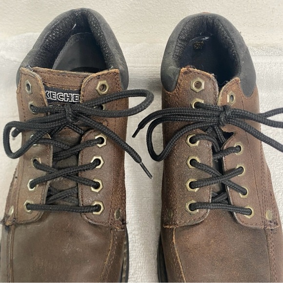 Vintage Sketchers Men Dark Brown Leather Lace Up Combat Boot Size 8.5 Streetwear - Picture 9 of 16